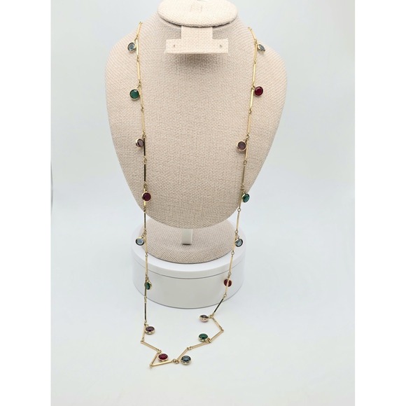 Vtg SWAROVSKI Station Necklace Multi-Color Crystals‎ 18k Yellow Gold Plate 36" - Picture 10 of 14